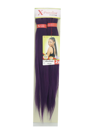 Pre-Stretched Color Violet X-PRESSION Ultra Braid hair extensions for braiding - 82 inches 160g